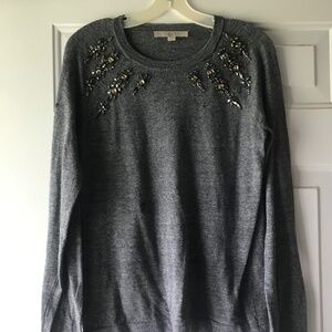 LOFT MEDIUM GRAY EMBELLISHED TOP
